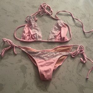 Doll swimwear pale pink w/white lace bikini. Brand new.